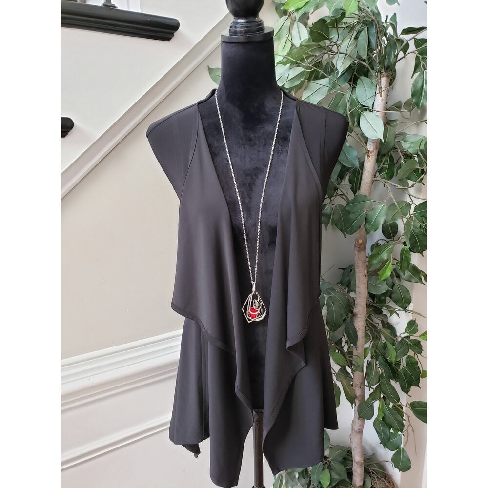 Focus By JJ Chiffon Vest Womens Small Black Stretch Fly Away Draped Open Front